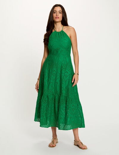 Robe longue broderie anglaise vert prairie femme