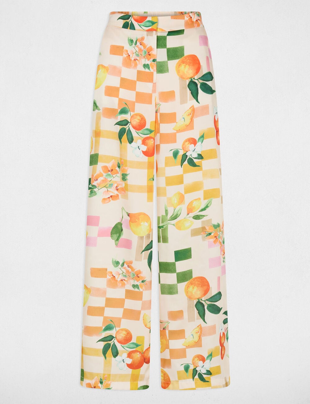 Pantalon large imprim&eacute; multicolore femme