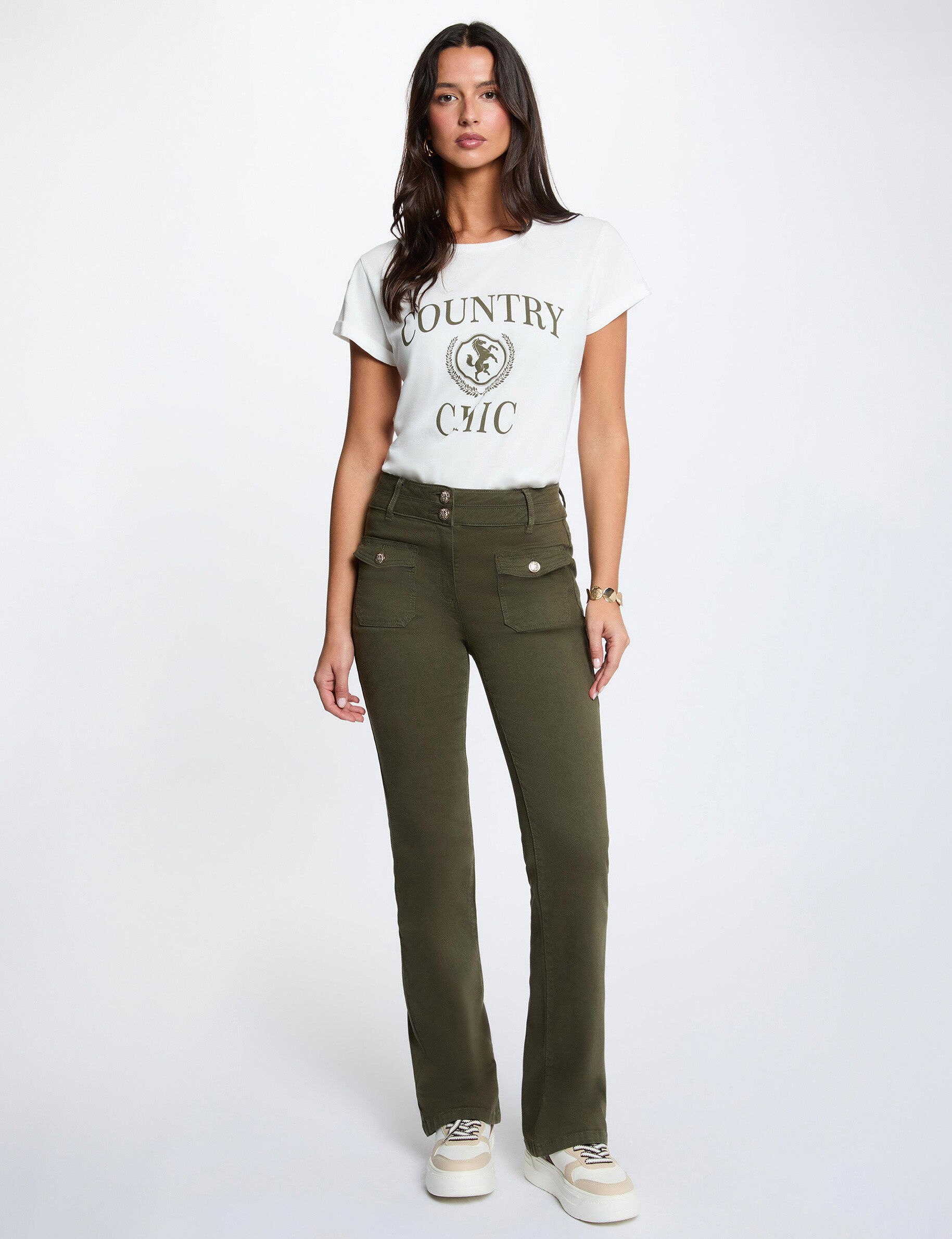 Pantalon bootcut vert kaki femme Pantalon bootcut vert kaki femme