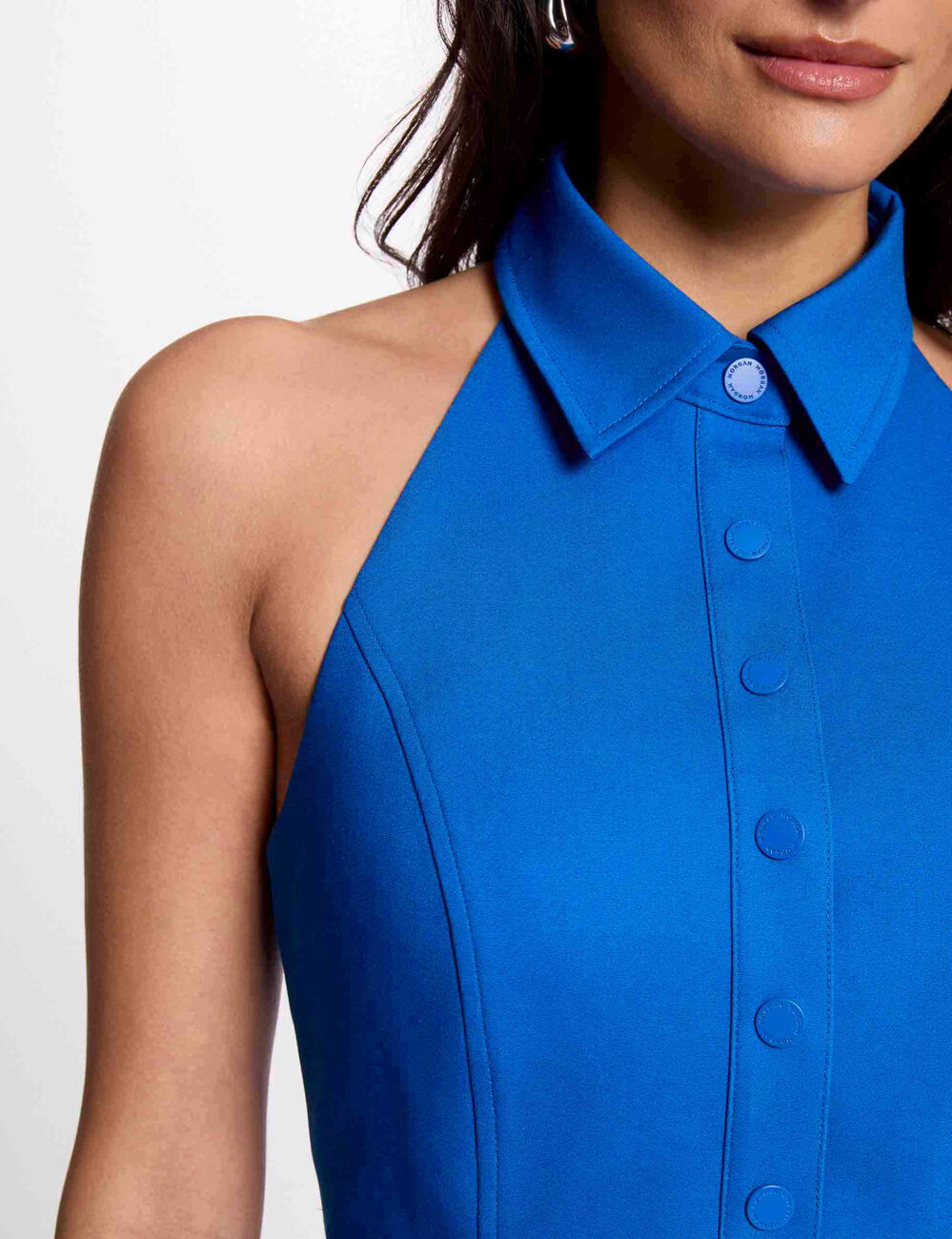 Robe courte ajustée plis bleu electrique femme
