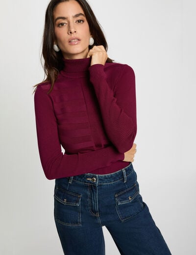 Pull col roul&eacute; cintr&eacute; prune femme