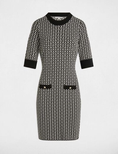 Robe tricot ajustée imprimée noir femme