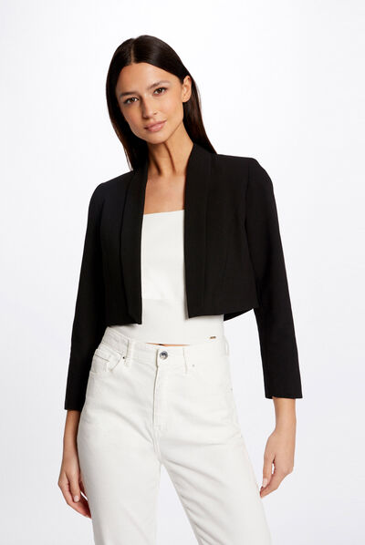 Veste boléro droite manches 3/4 noir femme