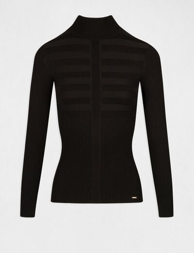 Pull col roul&eacute; cintr&eacute; noir femme