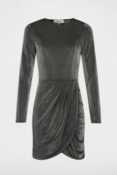 Robe ajustée fils métallisés argente femme