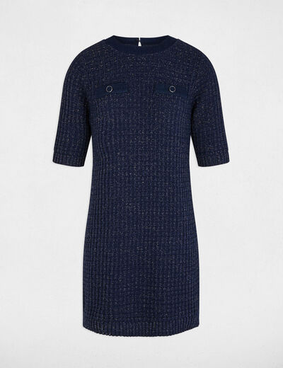 Robe tricot col rond bleu marine femme