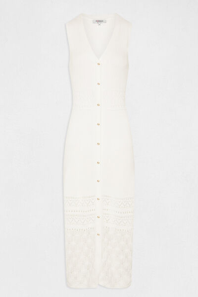 Robe pull longue droite sans manches ecru femme