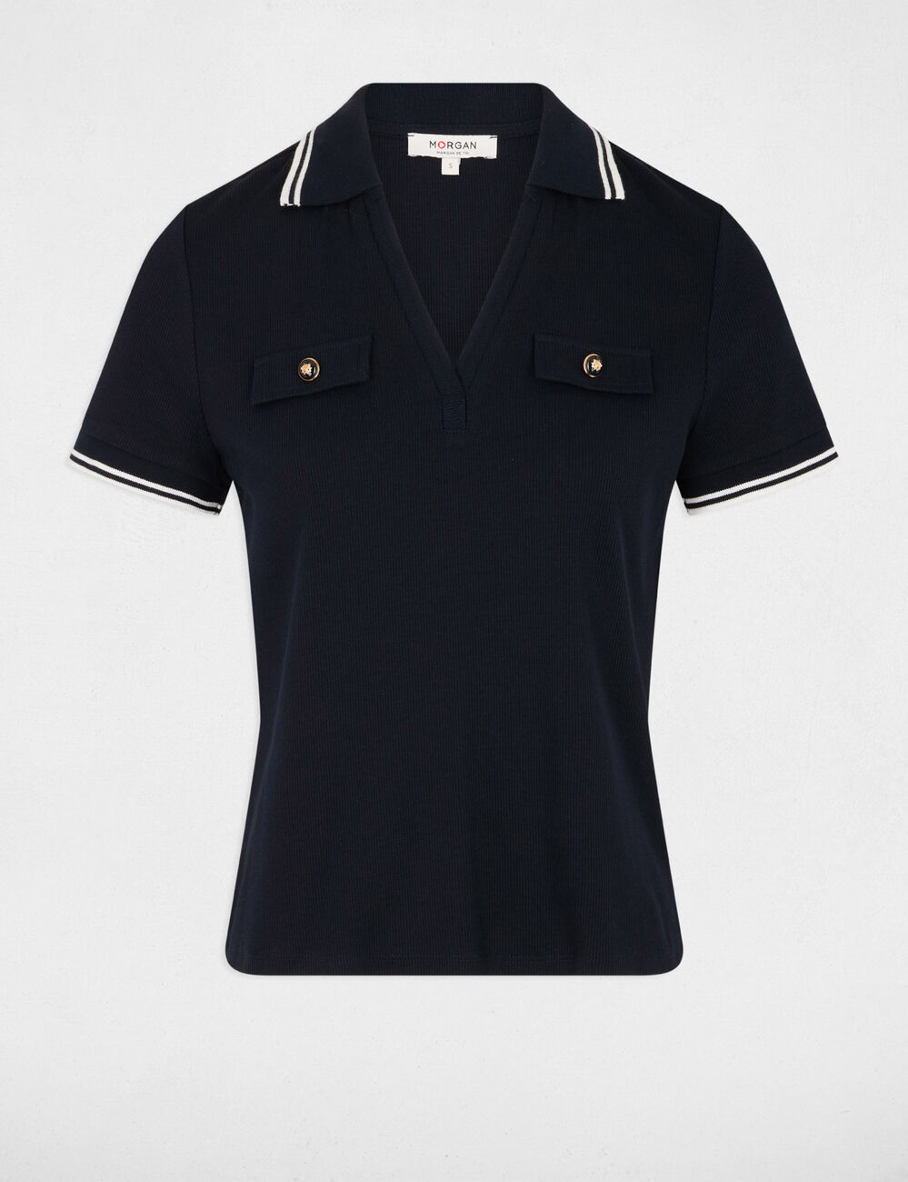 T-shirt polo cintr&eacute; bleu marine femme