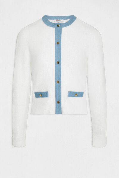 Gilet manches longues détails denim ecru femme