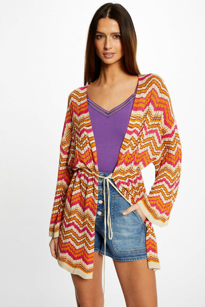 Poncho imprimé chevron orange femme