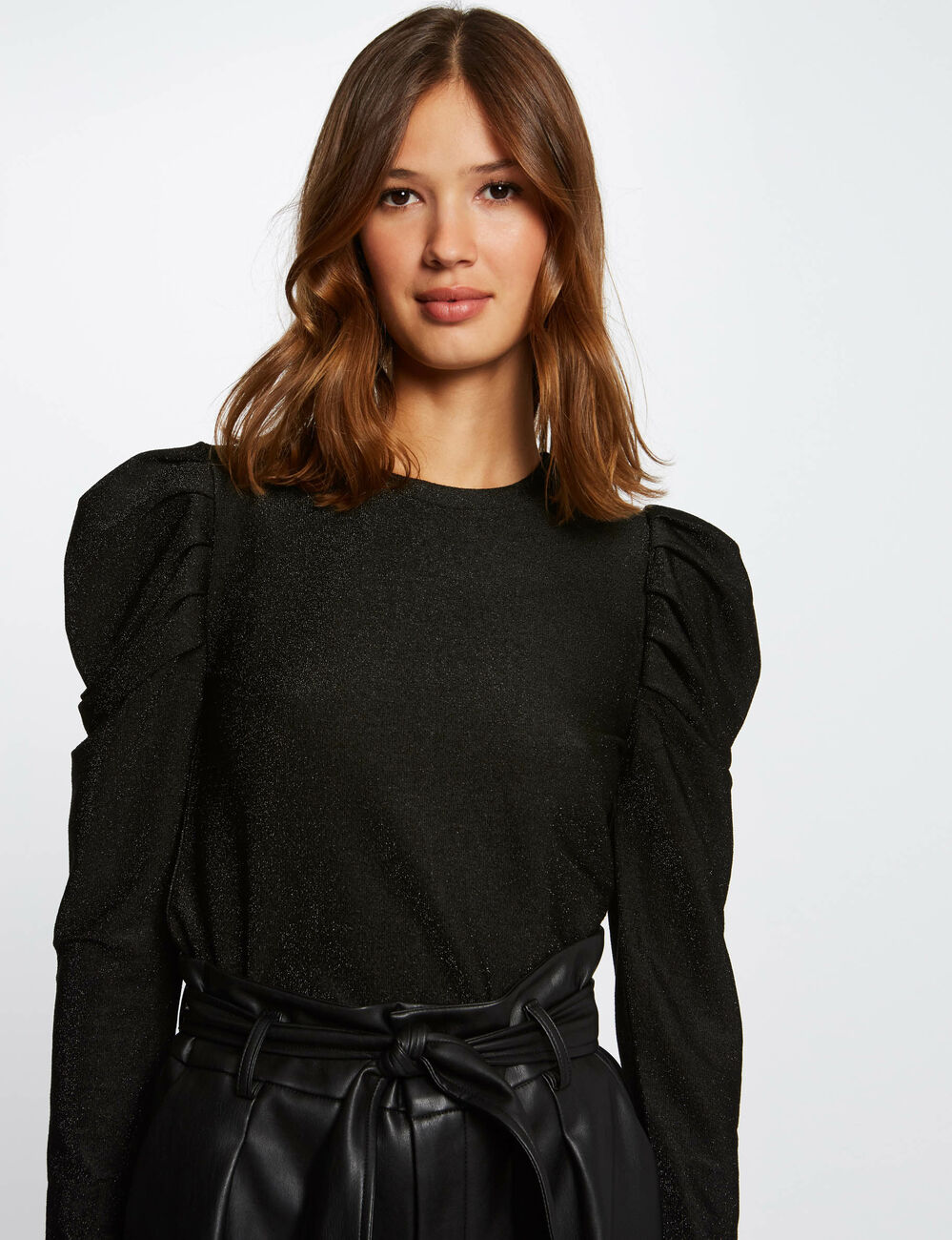 T-shirt manches longues bouffantes noir femme Morgan