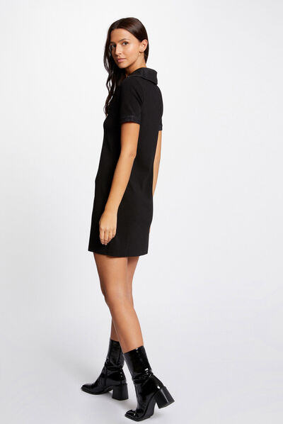 Robe pull droite détails en jean noir femme