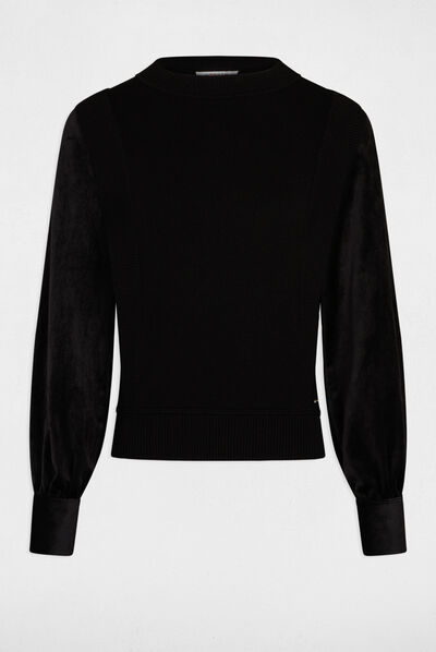Pull manches longues à col montant noir femme
