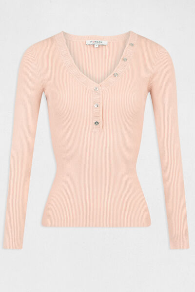 Pull manches longues avec boutons vieux rose femme