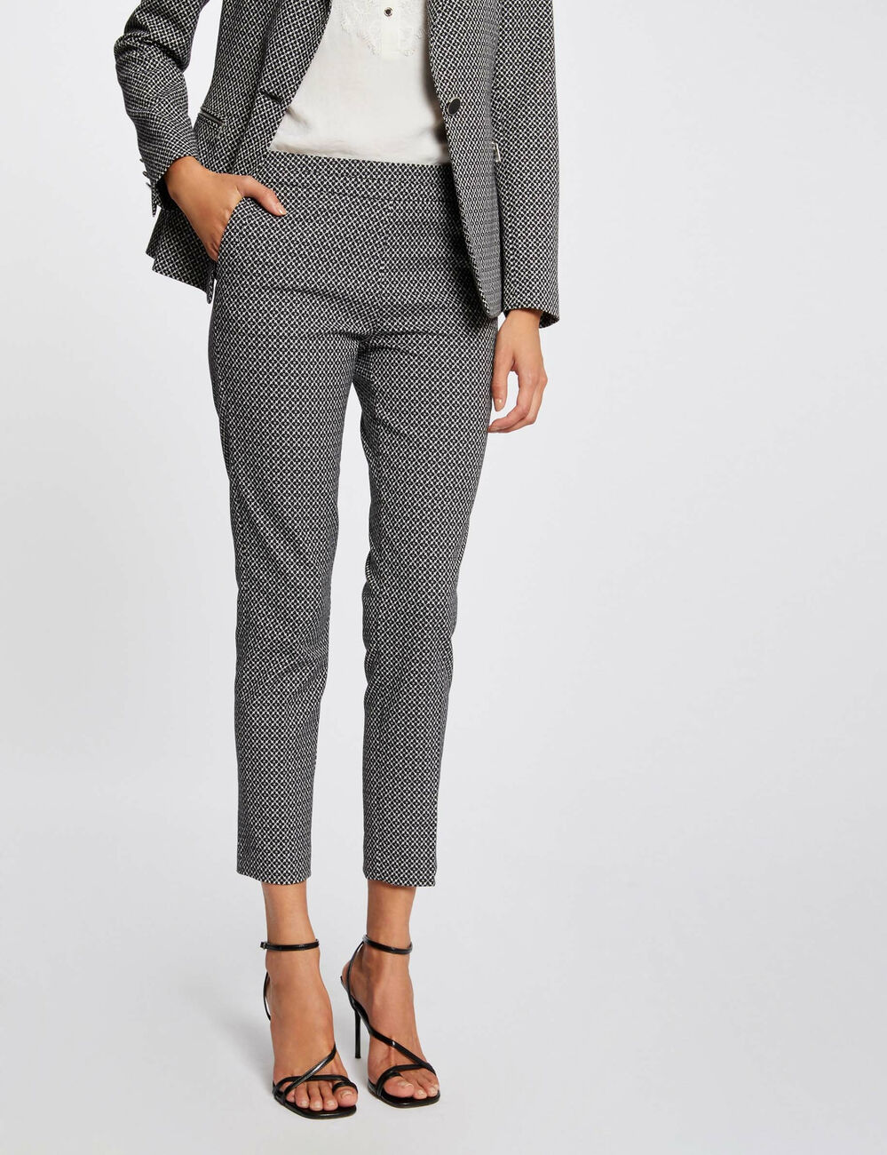 Pantalon city ajust&eacute; imprim&eacute; g&eacute;om&eacute;trique marine femme