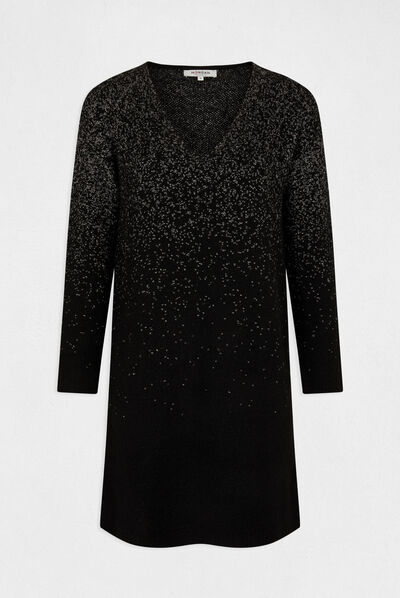 Robe pull droite à fils métallisés noir femme