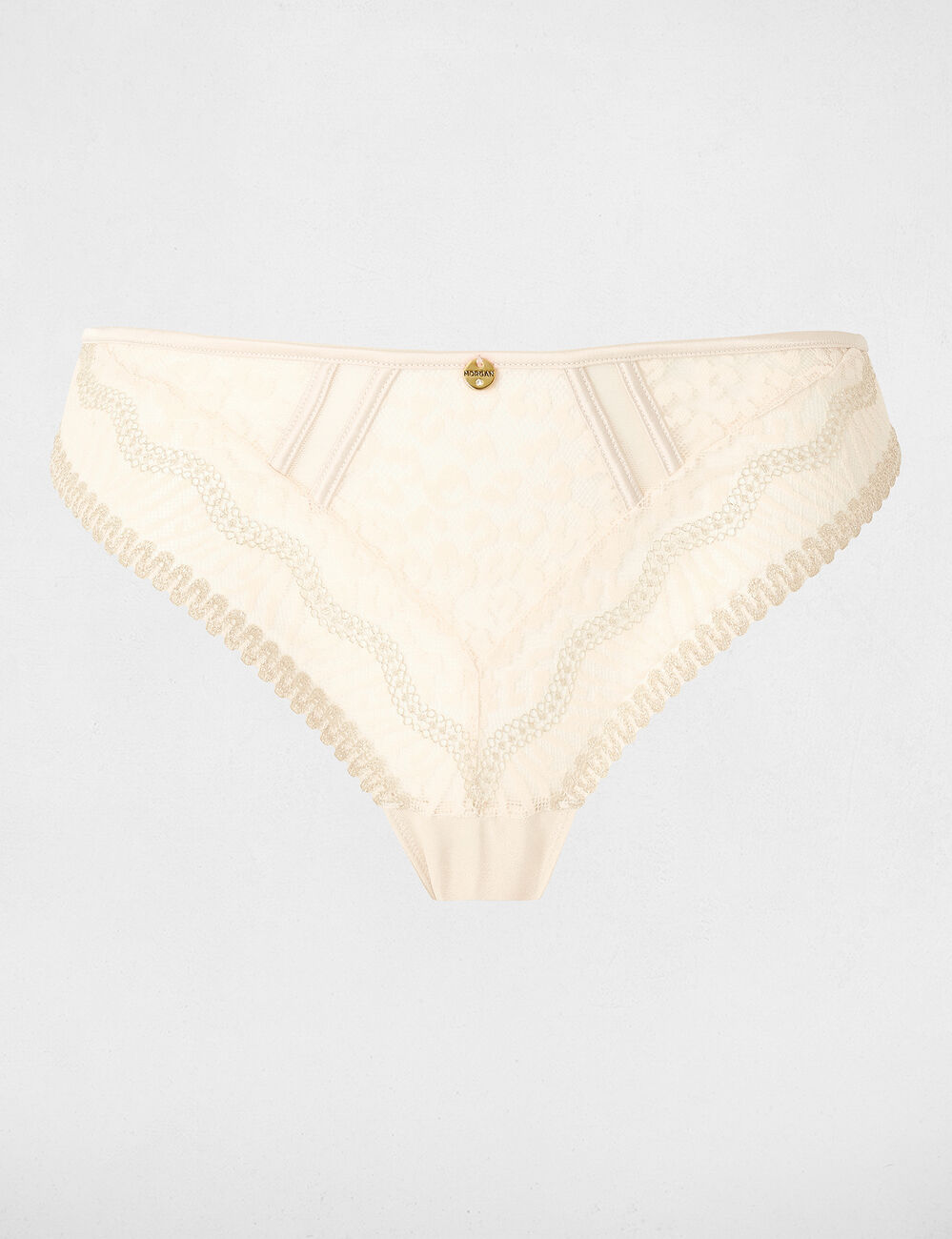 Slip dentelle bretelles fines beige femme