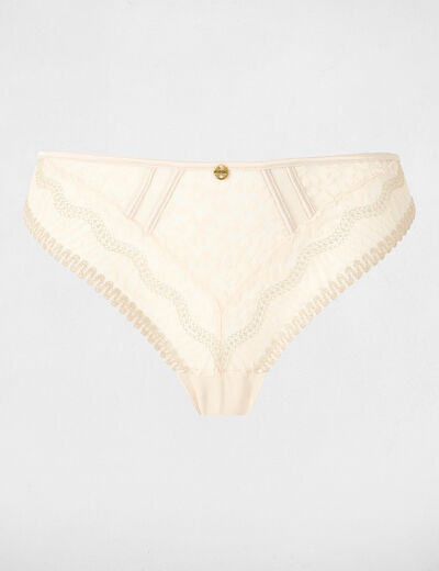 Slip dentelle bretelles fines beige femme