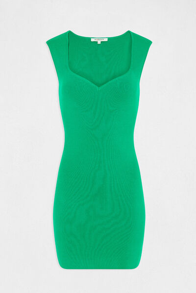 Robe pull ajustée encolure coeur vert moyen femme
