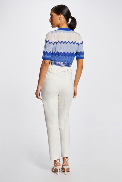 Pull manches courtes imprimé chevron bleu moyen femme