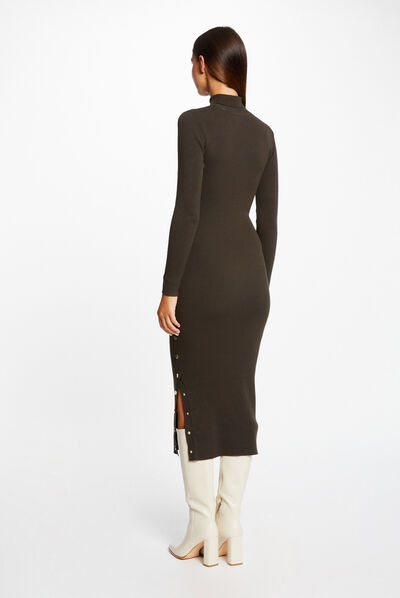 Robe pull midi ajustée avec ouverture vert fonce femme