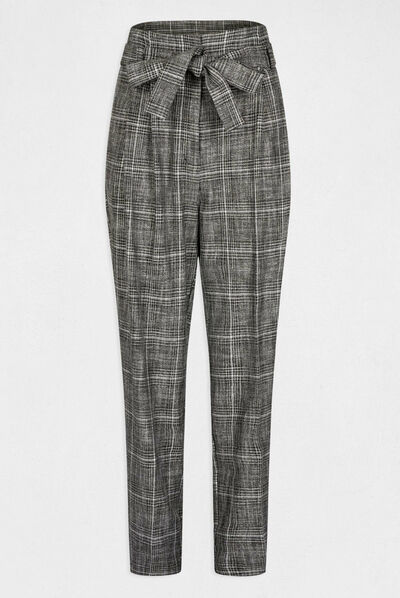 Pantalon city paperbag à carreaux gris moyen femme