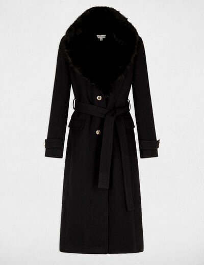 Manteau long ceintur&eacute; noir femme