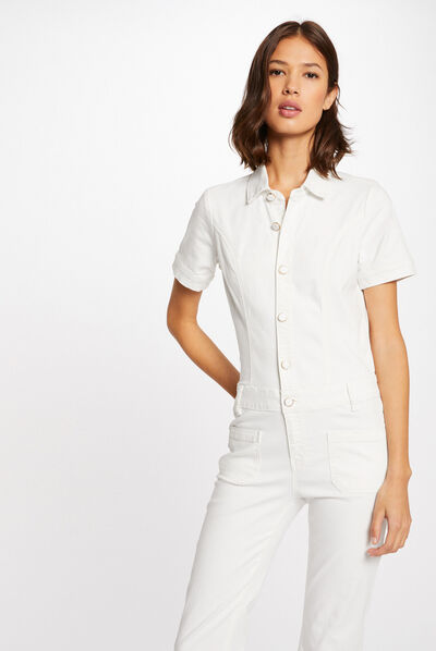 Combinaison flare boutonnée ecru femme