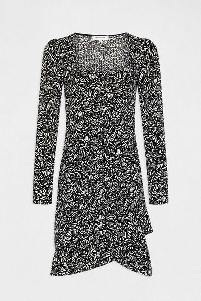 Robe ajustée drapée imprimé abstrait noir femme