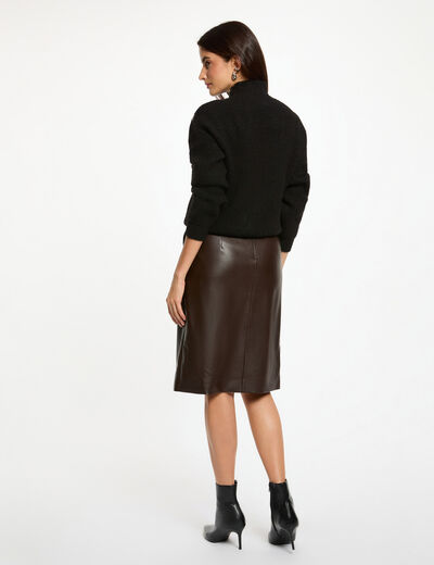 Jupe ajust&eacute;e simili cuir marron fonc&eacute; femme