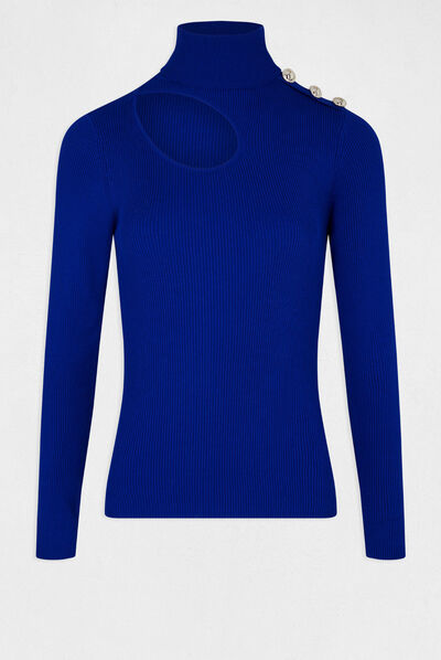 Pull manches longues à ouverture bleu electrique femme