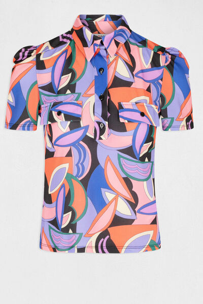 T-shirt manches courtes imprimé abstrait multico femme
