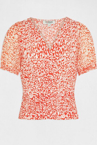 T-shirt manches courtes imprimé abstrait orange femme