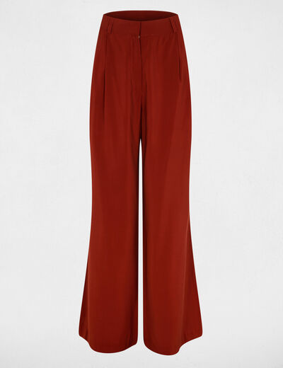 Pantalon large fluide marron cognac femme