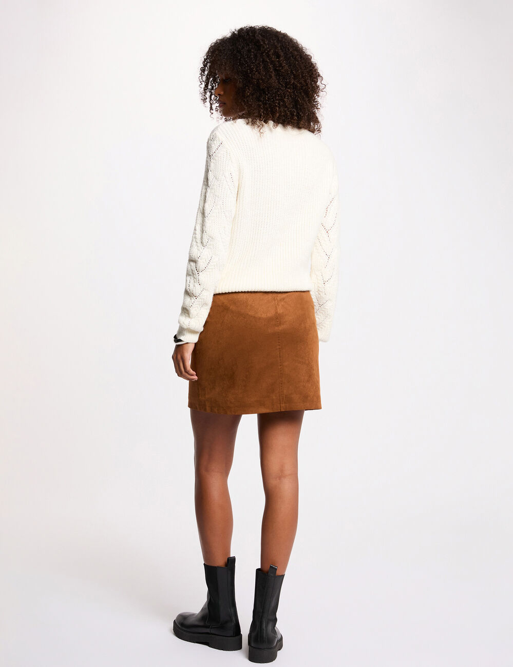 Jupe courte ajust&eacute;e marron cognac femme