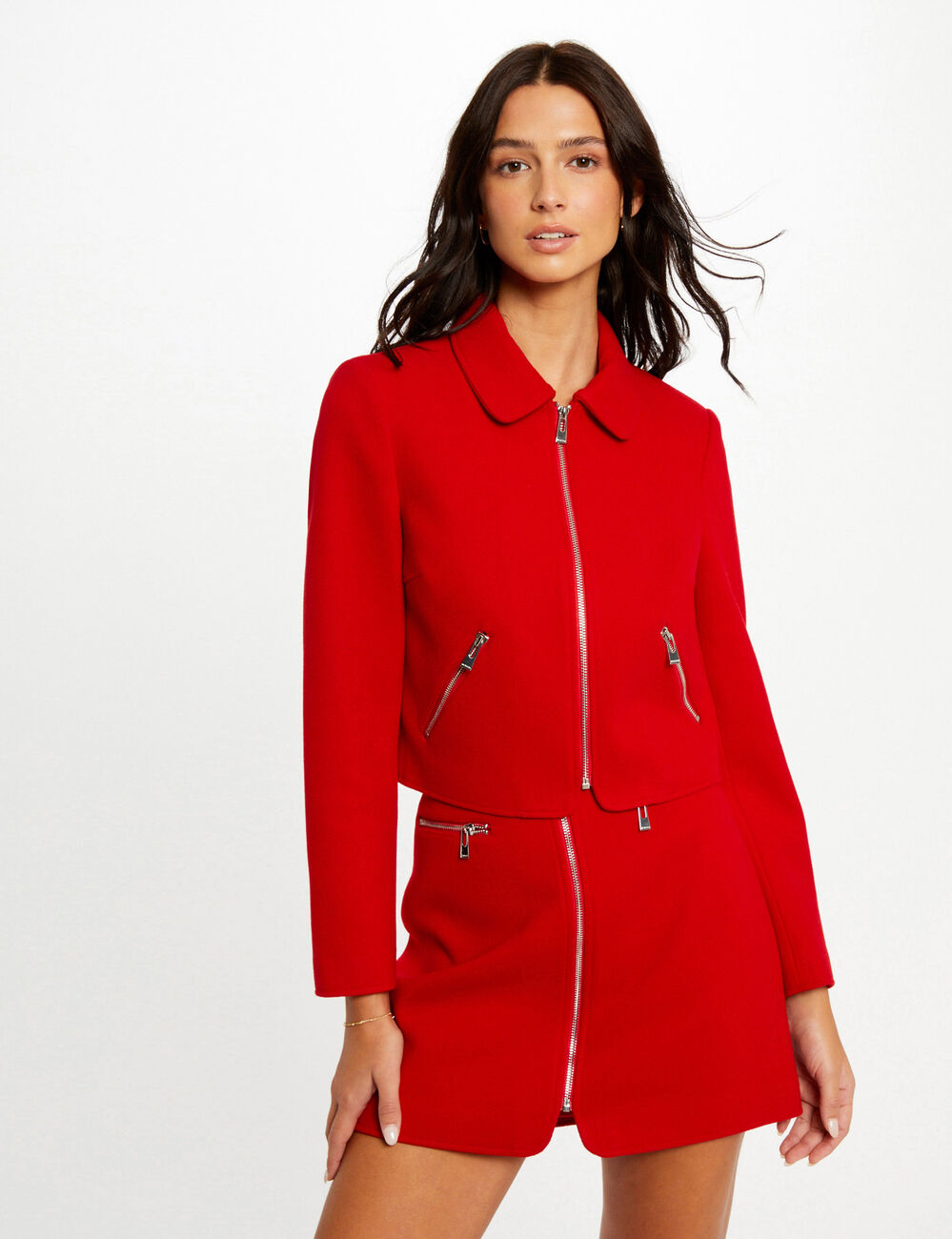Veste droite zippée rouge femme