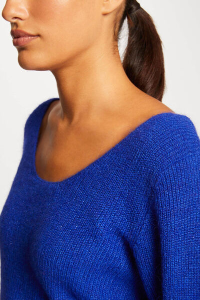 Pull manches longues à col rond bleu electrique femme