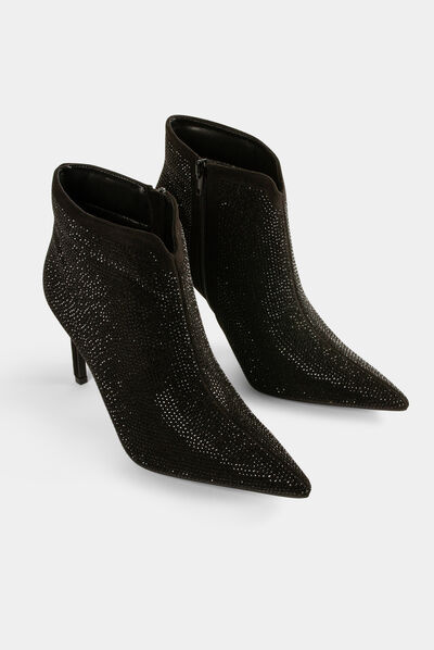 Bottines à talons avec strass noir femme