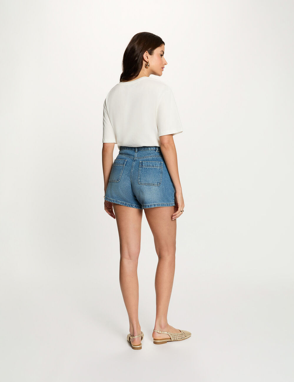 Short slim en jean denim stone femme