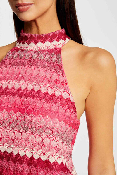 Débardeur encolure américaine crochet rose femme