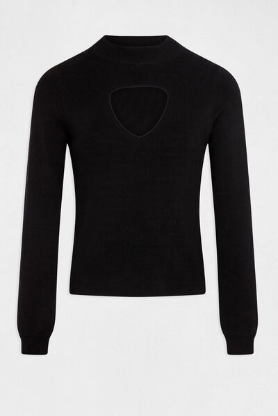 Pull manches longues avec ouverture noir femme