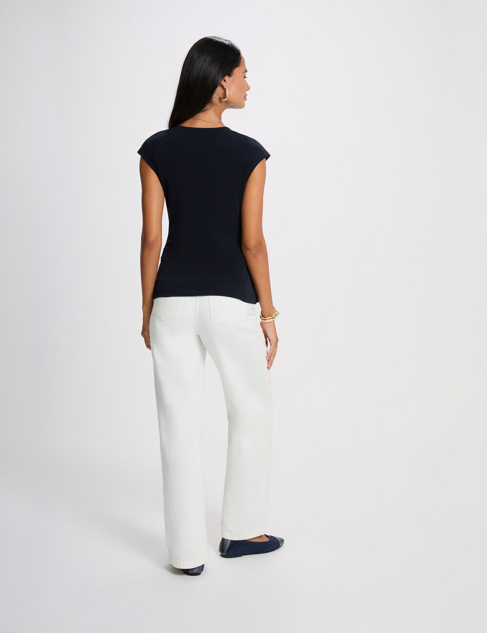Top sans manches col v bleu marine femme