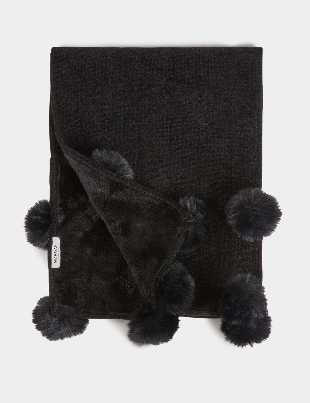 &Eacute;charpe doubl&eacute;e &agrave; pompons noir femme