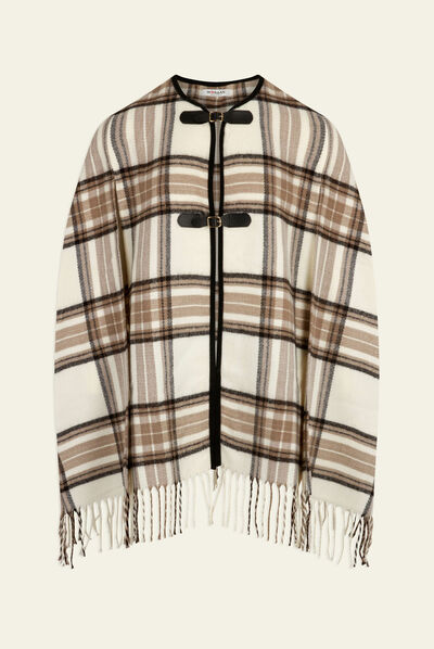 Poncho imprimé carreaux ivoire femme
