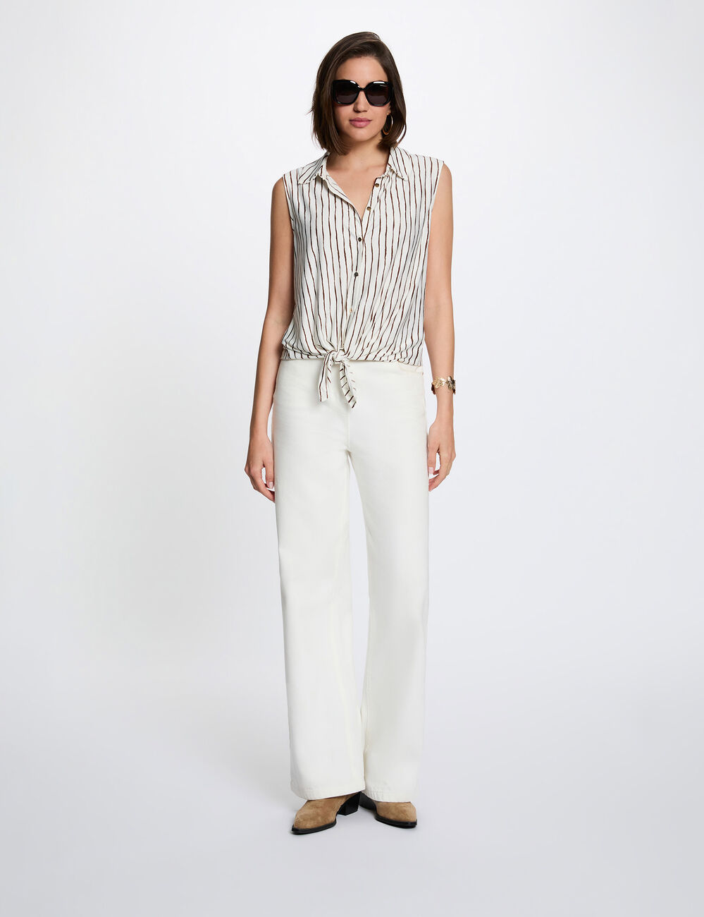 Chemise col &agrave; revers blanc femme