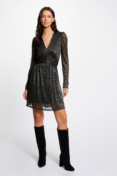 Robe cintrée avec fils métallisés argente femme