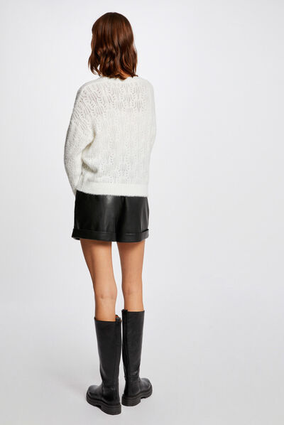 Gilet manches longues ajouré ecru femme