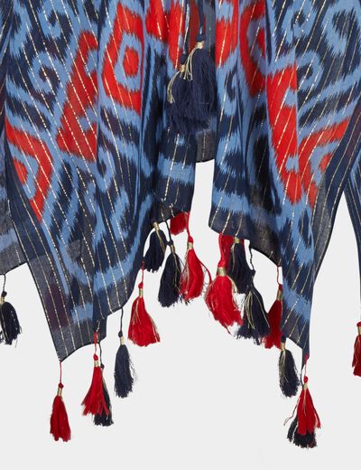 Cape imprimée à pompons multicolore femme