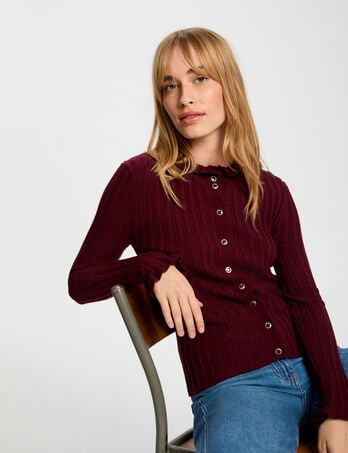 Pull col montant ajust&eacute; prune femme