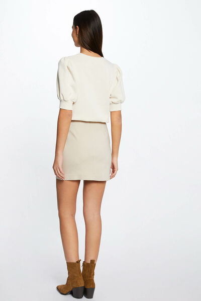 Jupe portefeuille avec boutons beige femme